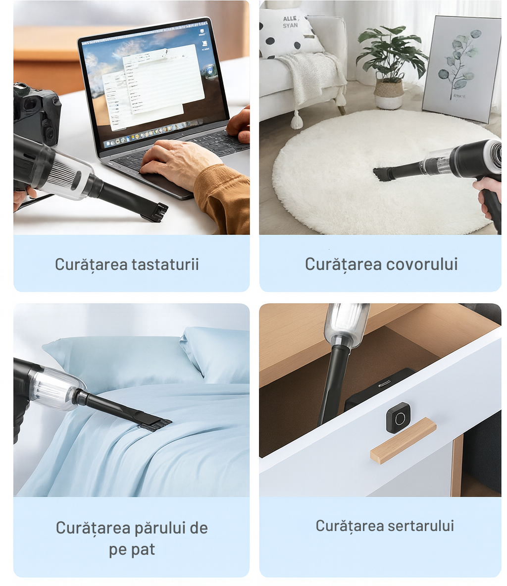 Aspirator Auto Wireless Portabil cu Funcție Suflare